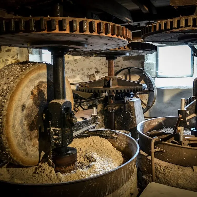 Fabrication de papier au Moulin du Got avec des meules en granit de 1865