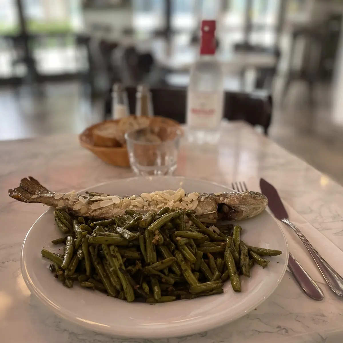 truite aux amandes, haricots verts