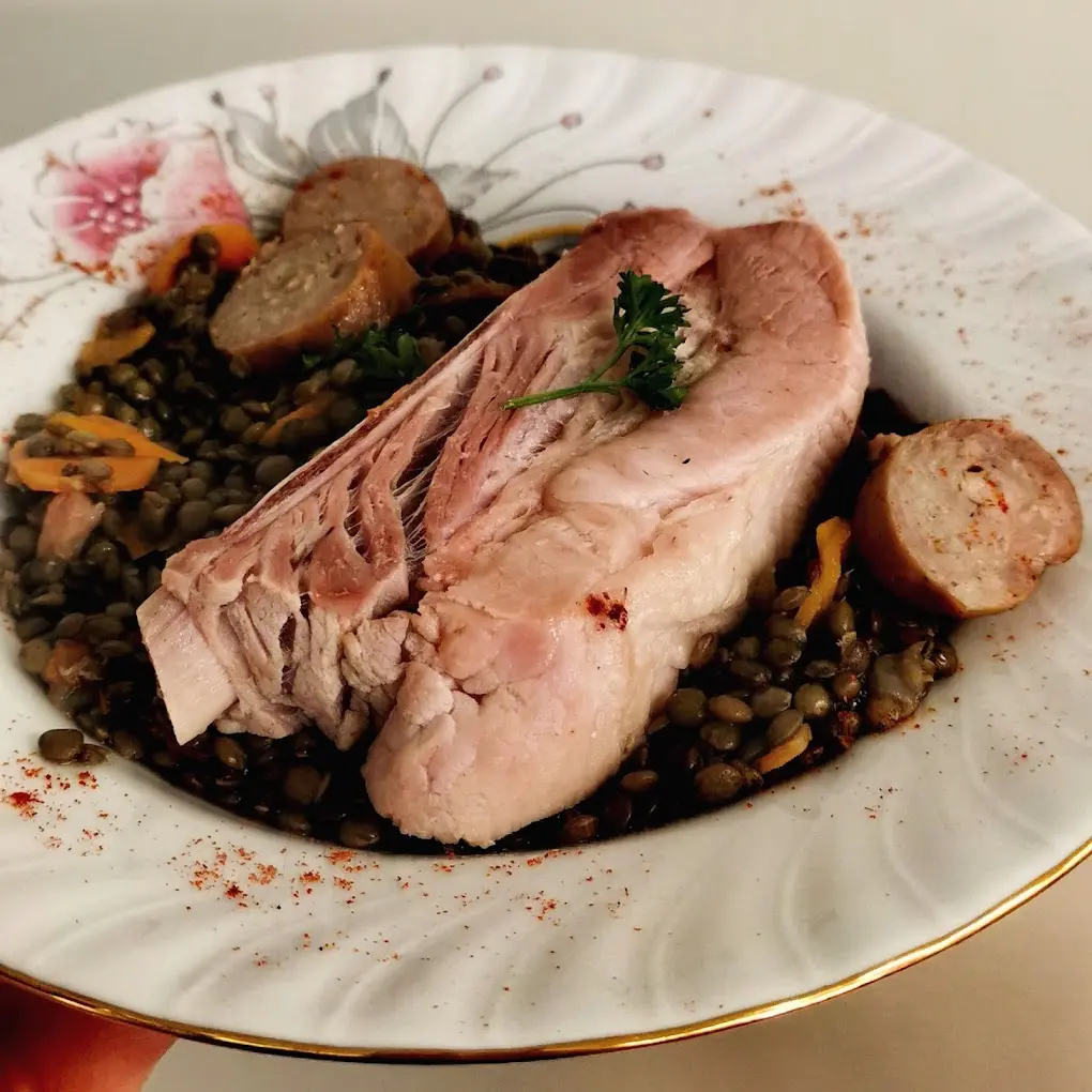 Palette de porc lentilles