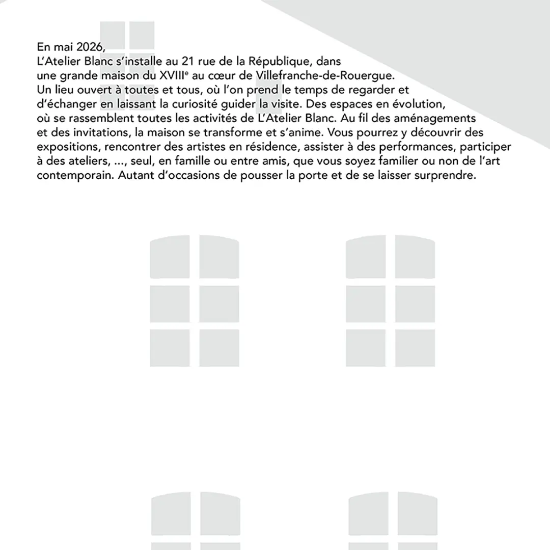 L'Atelier Blanc art contemporain en Aveyron 2026
