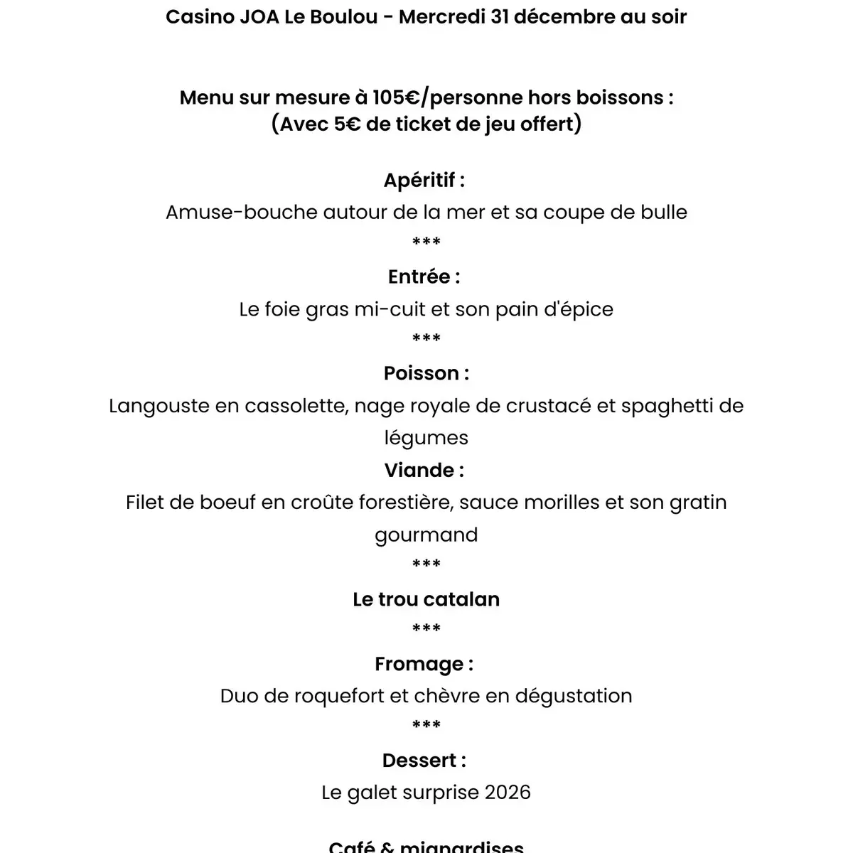 Menu Saint Sylvestre