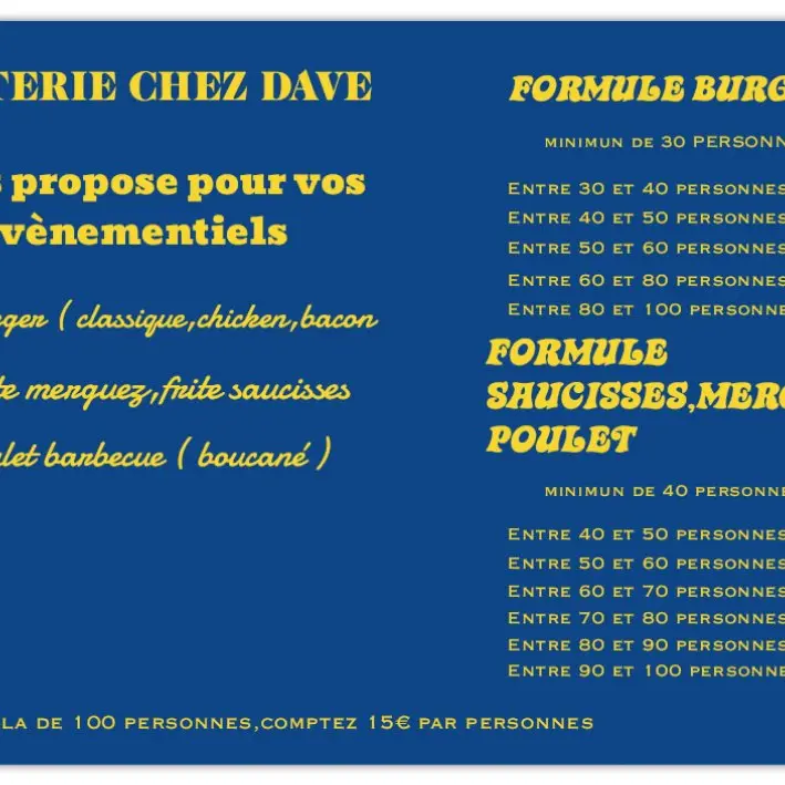 Menu événemtiel Chez Dave