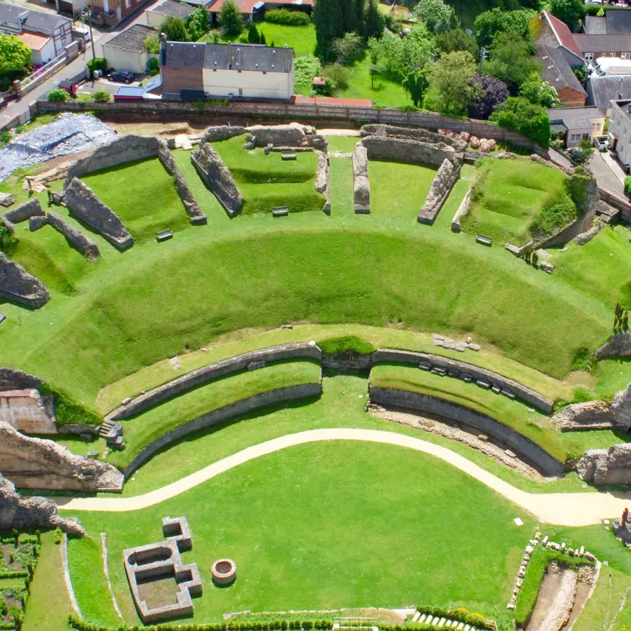 Théâtre Gallo Romain de Lillebonne vue aérienne 2 Caux Seine Normandie Tourisme