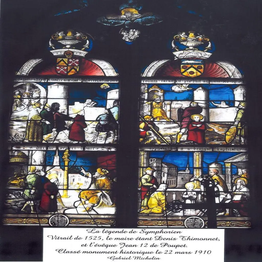 Eglise de Crissey vitrail de 1525 MH 1910 sur la vie de saint Symphorien