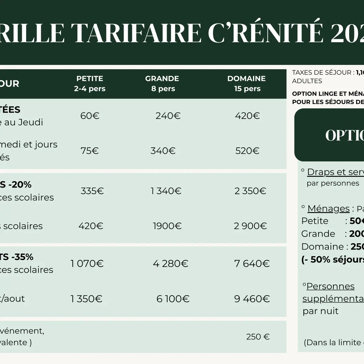 Grille tarifaire