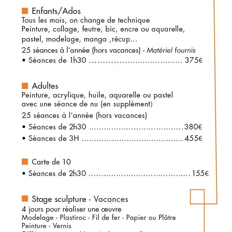 Tarifs activités