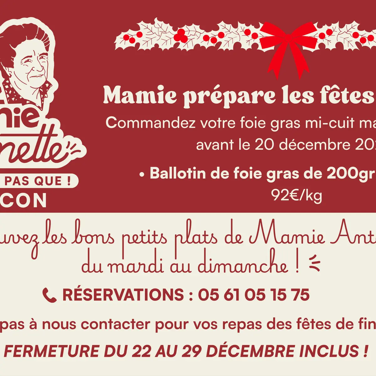Mamie Antoinette prépare le menu des fêtes