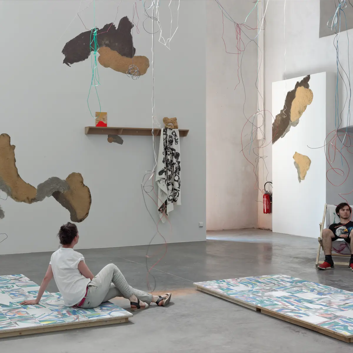 Vue de l'exposition Dévaler la montagne, virevolter dans les herbes, de Charlie Jeffery, David de Tscharner et Céline Vaché-Olivieri, 2016. Centre d'art contemporain Les Capucins, Embrun. ©Eric Tabuchi