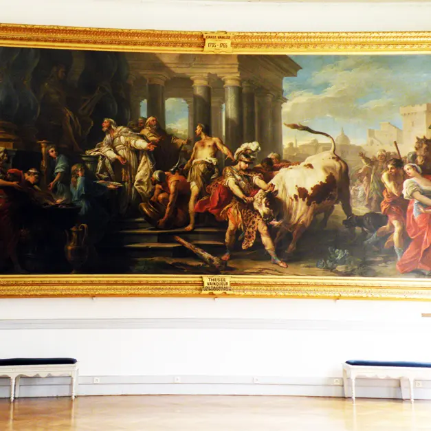 Carle Vanloo, Thésée, vainqueur du taureau de Marathon, 1745, huile sur toile, carton de tapisserie. Musée des Beaux-Arts Jules Chéret, Nice