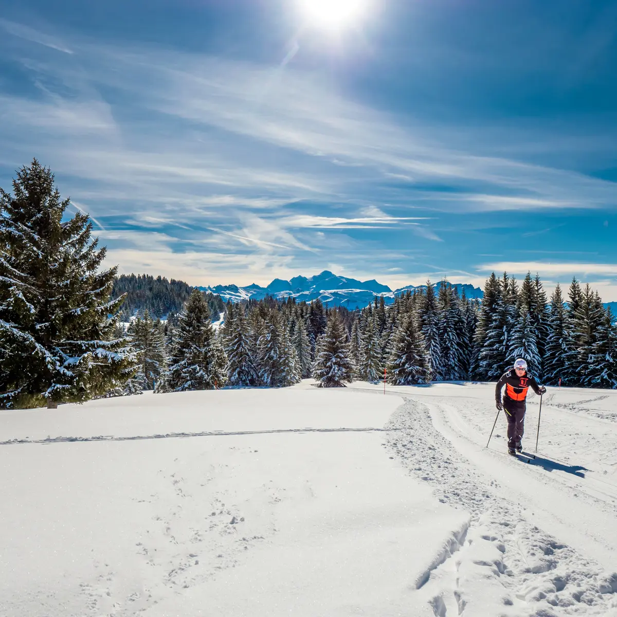 Ski de fond face au Mont Blanc à Praz de Lys Sommand