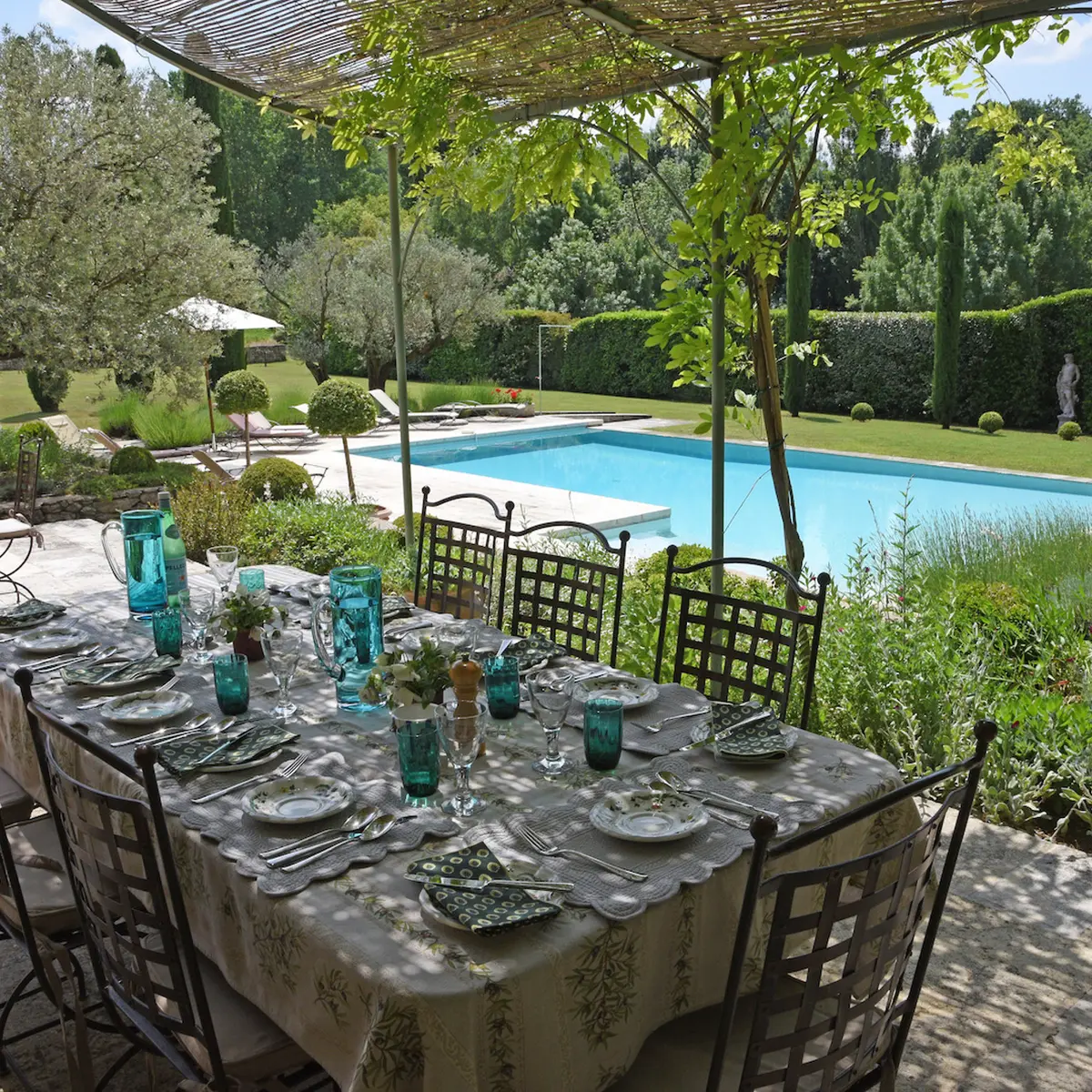 Dining on the terrace overlooking the infinity pool