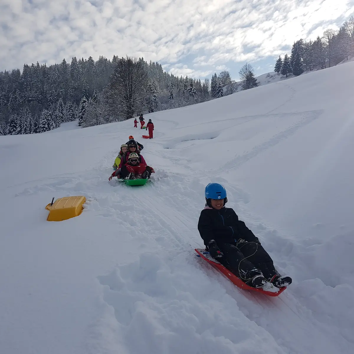 Descente en luge à neige dans les alpages