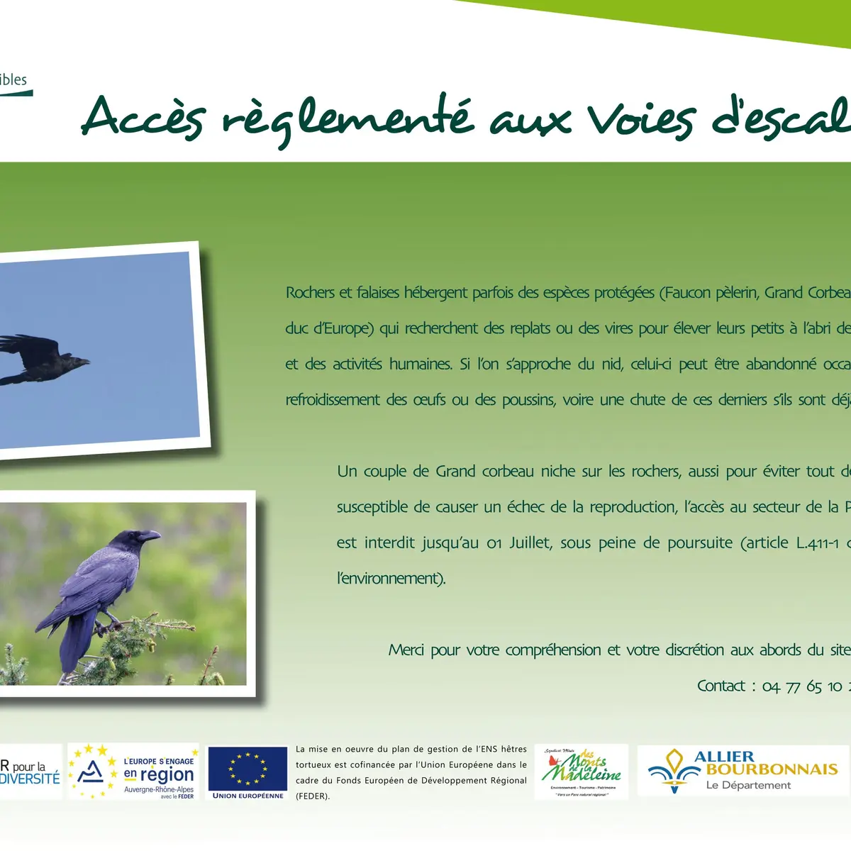 Panneau accès réglementé aux voies d'escalade
