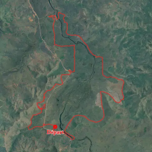 Itinéraire vue du ciel de la Piste 5 au départ de la Rivière des Lacs aux Boucles de Netcha