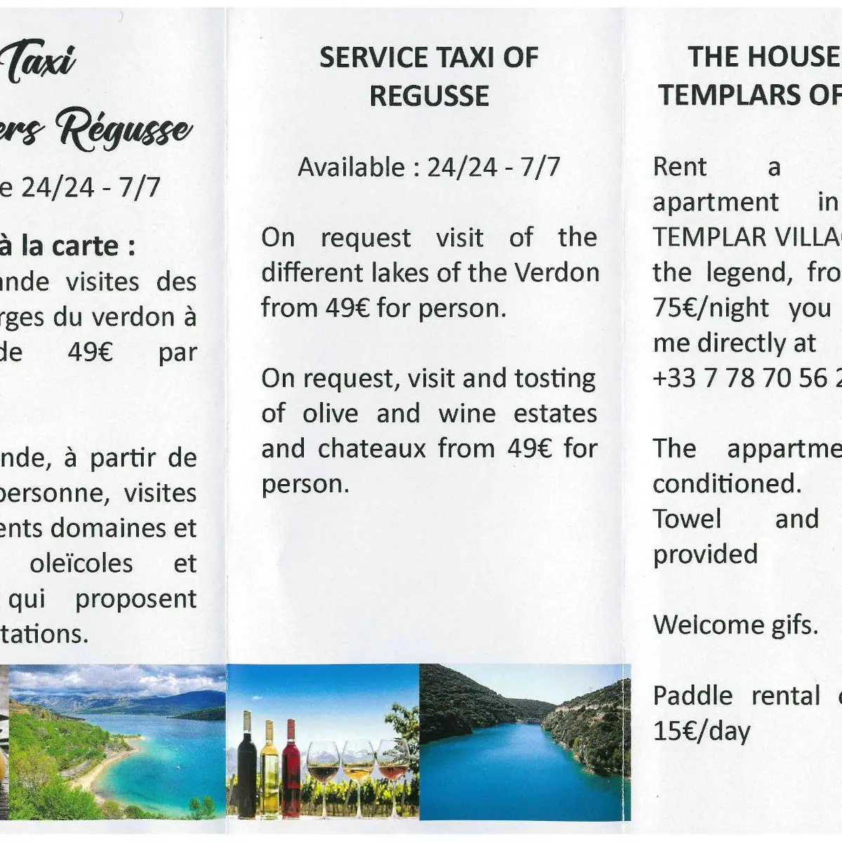 Plaquette Taxi Templiers Régusse