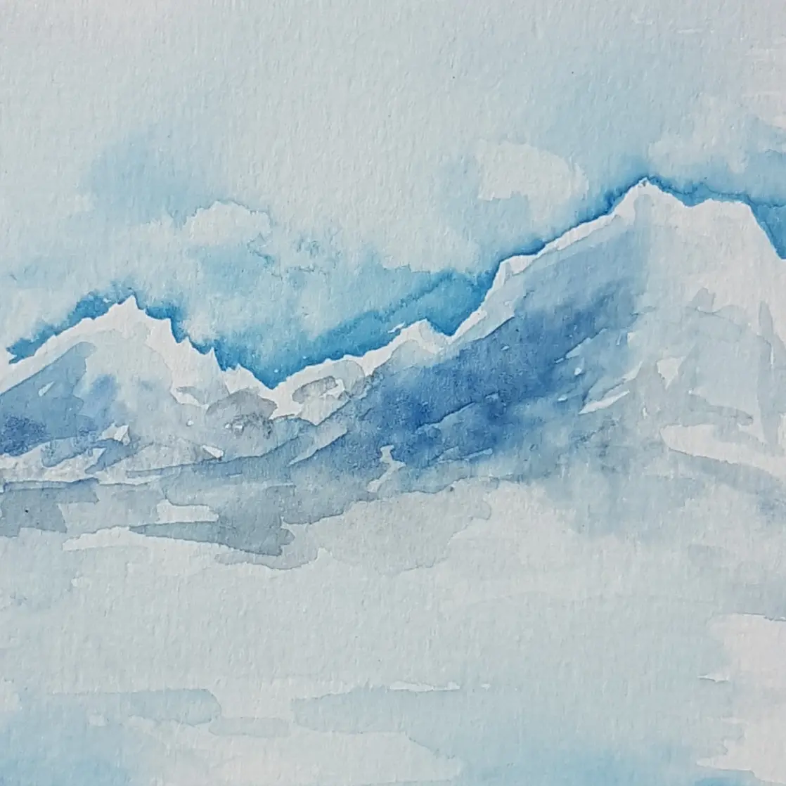 Aquarelle représentant des traces de lièvre dans la neige.