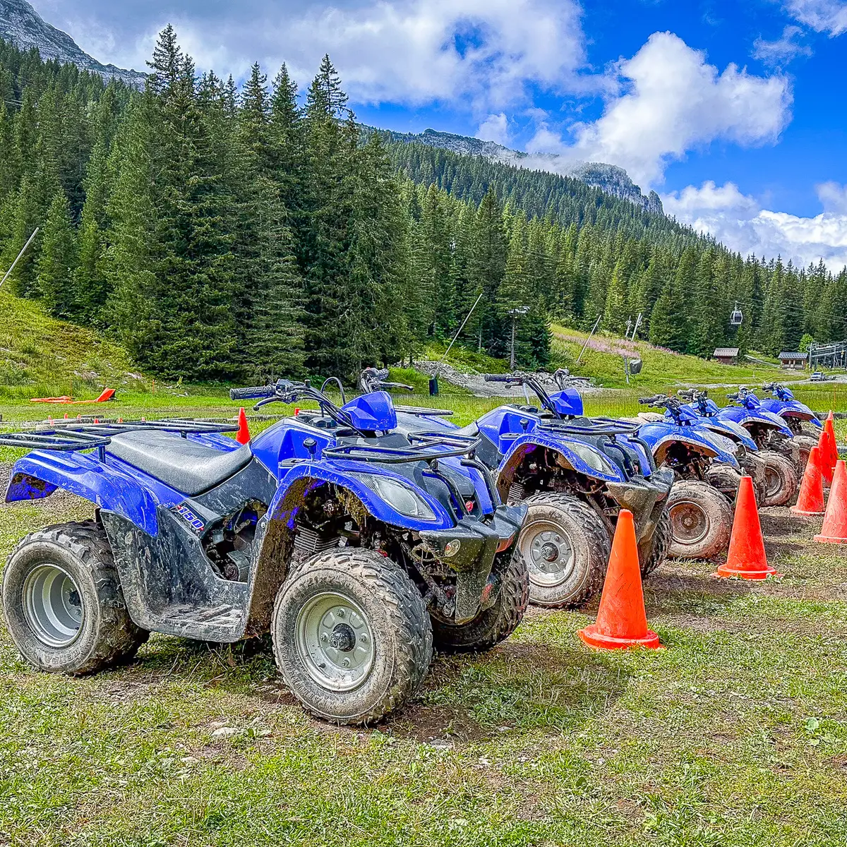 Close-up of several quads in a row