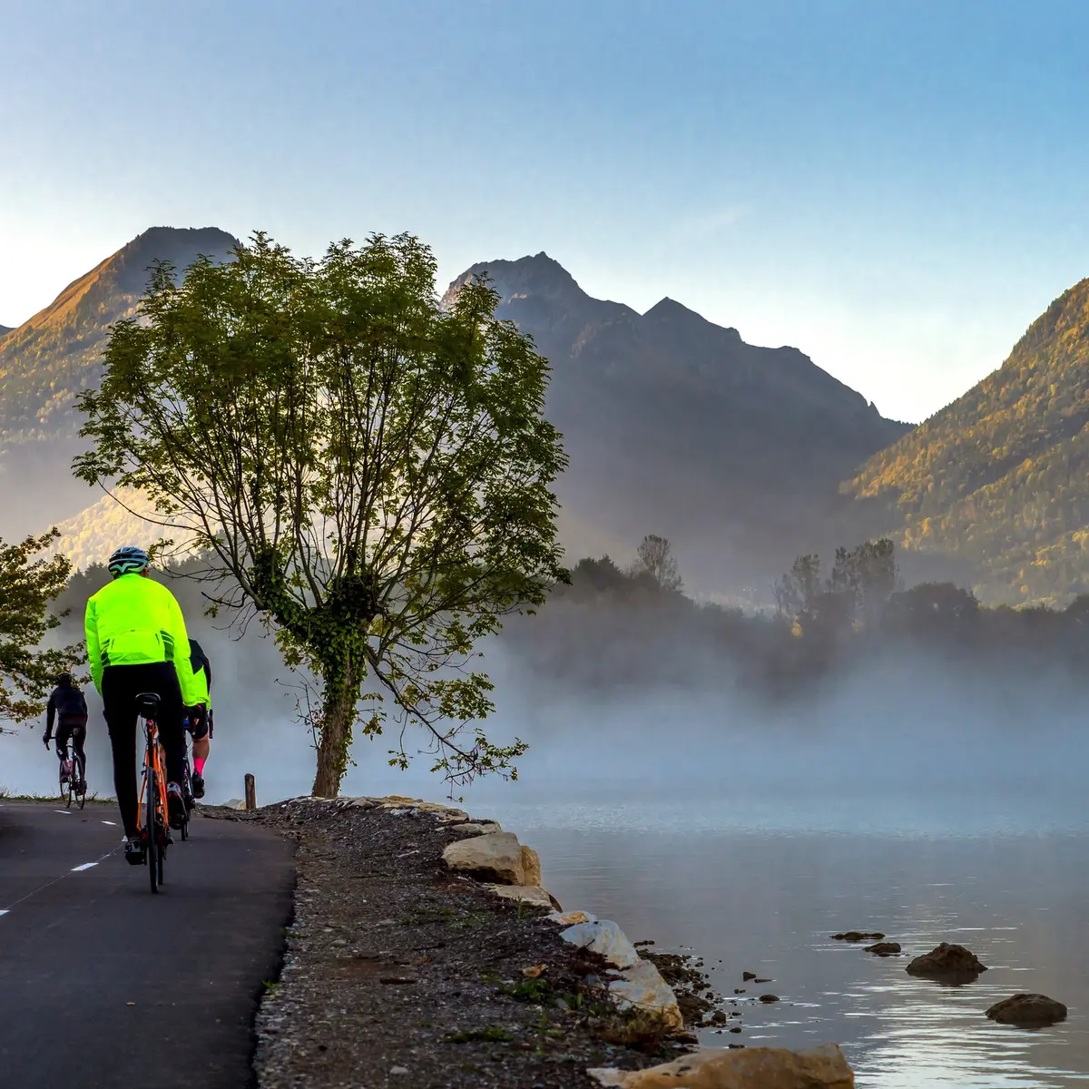 Piste cyclable au bout du lac d'Annecy à Doussard