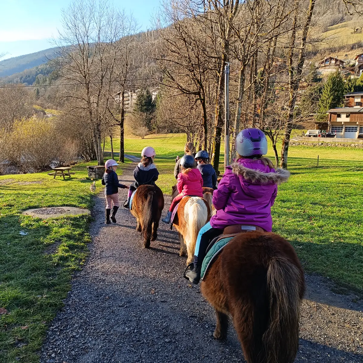 groupe d'enfant à dos de poney