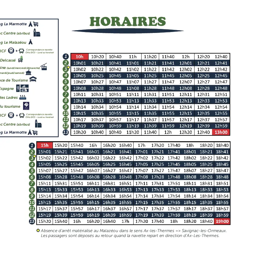 Horaires Navette estivale « SAVIGN’AX » entre Savignac-les-Ormeaux_Ax-les-Thermes