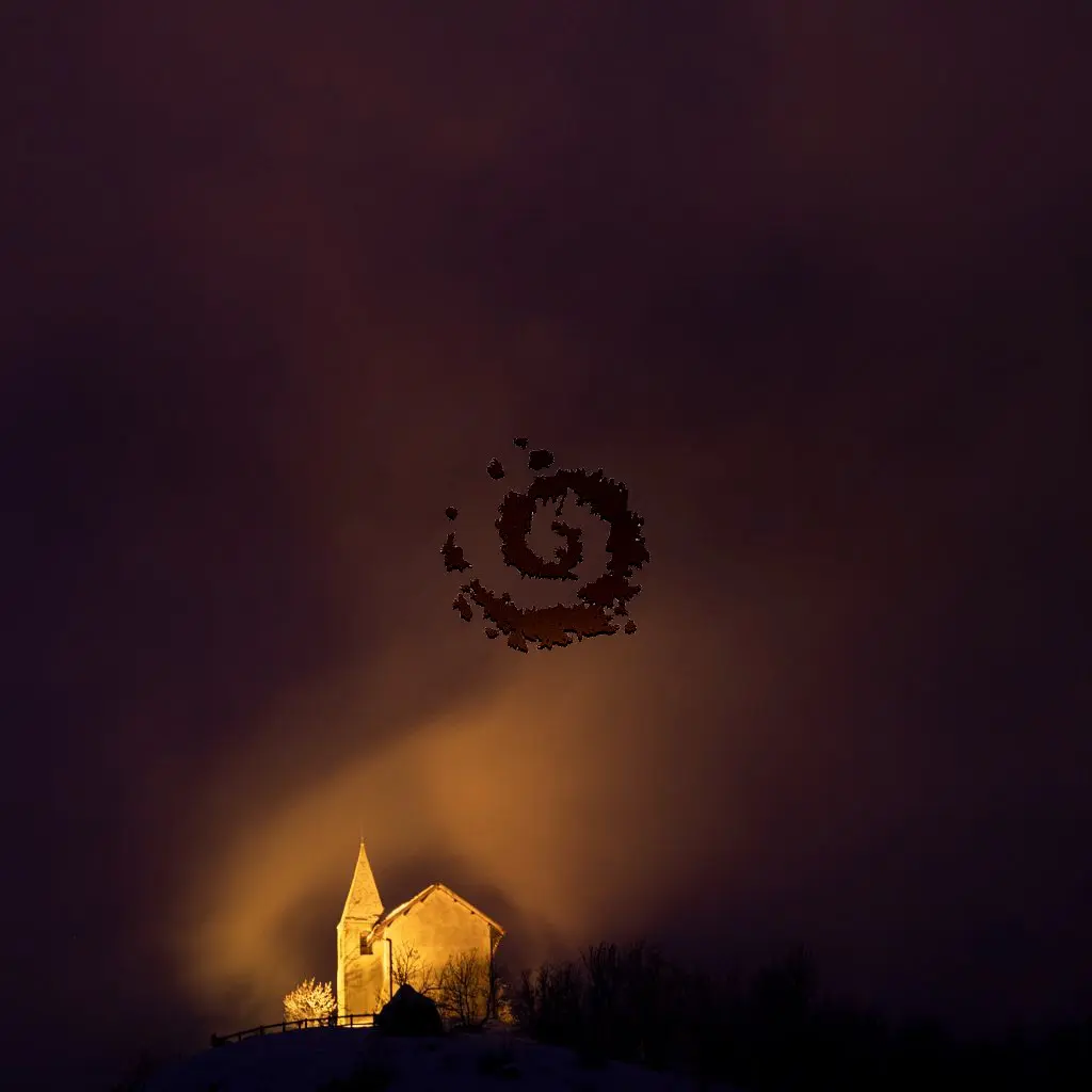 Chapelle Saint Romain de nuit avec brouillard.