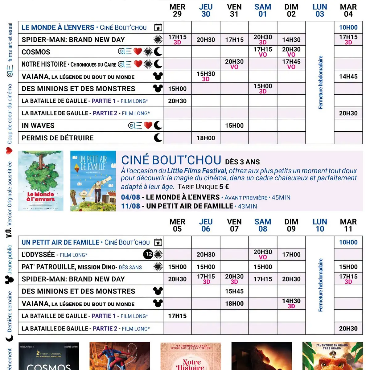 PROGRAMME DU 29 JUILLET AU 11 AOUT