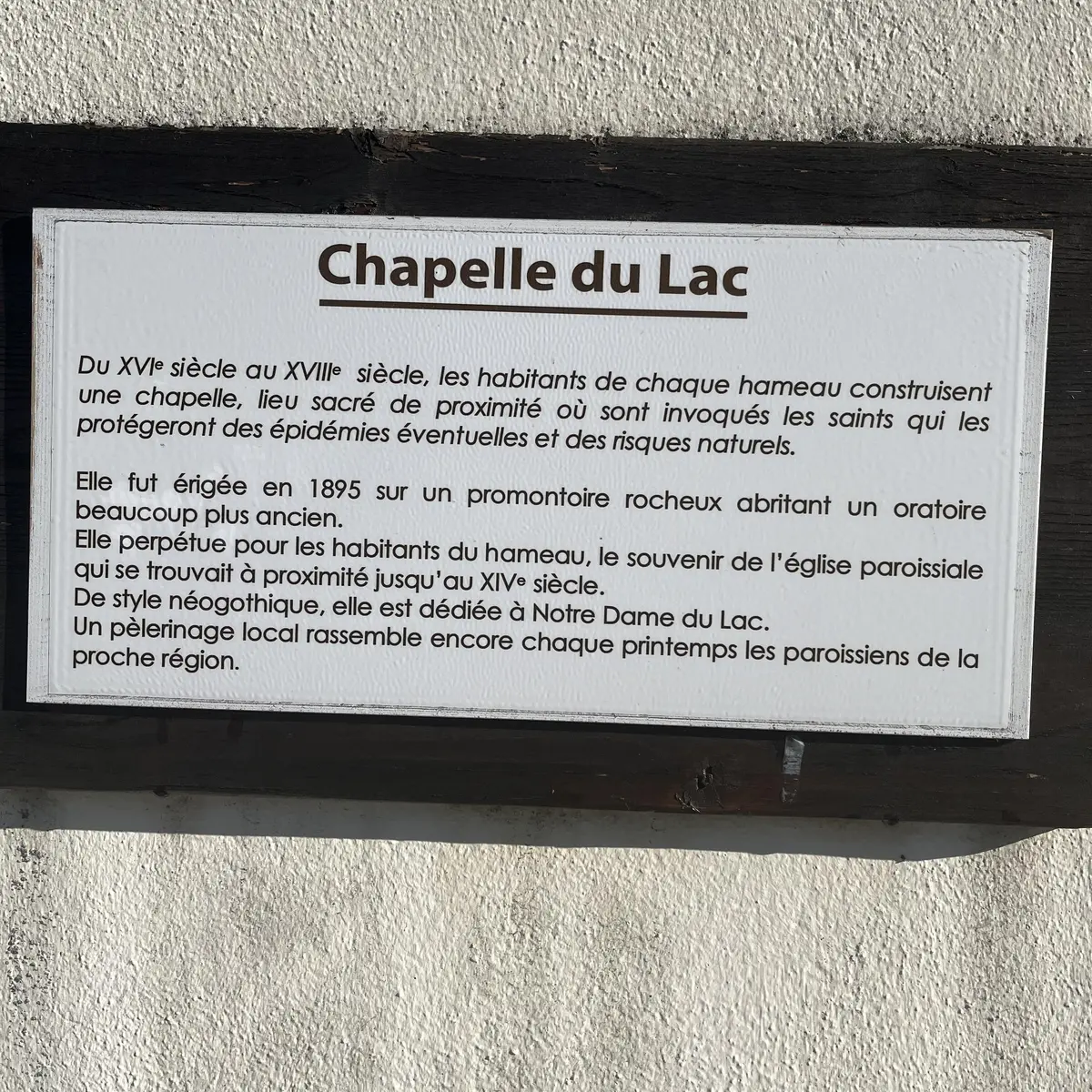 Histoire Chapelle Le lAc