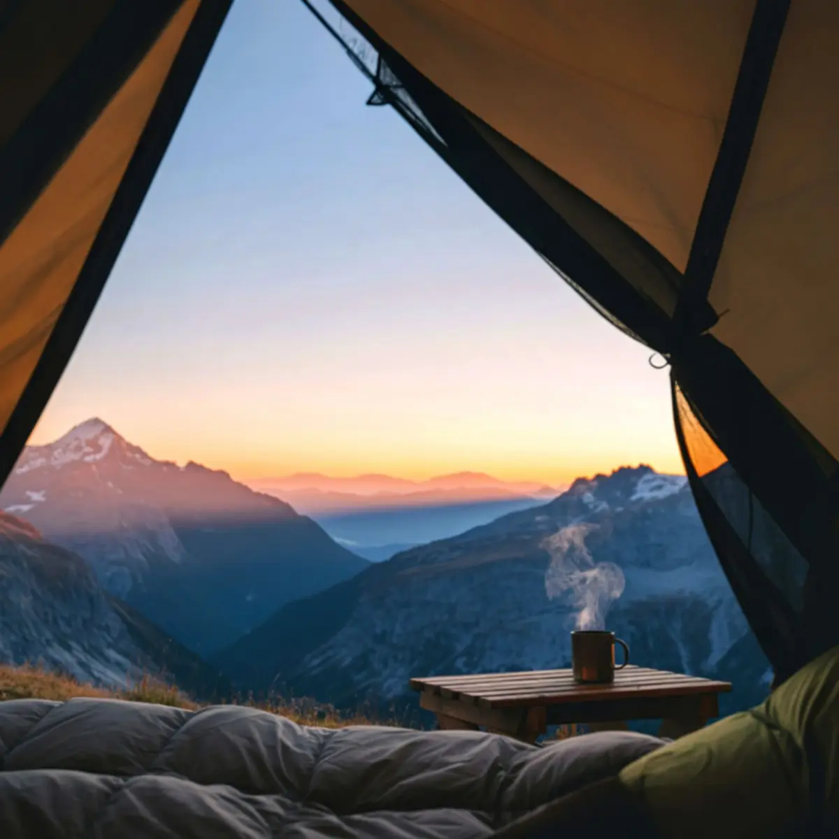 vue sur les montagnes depuis la tente de bivouac
