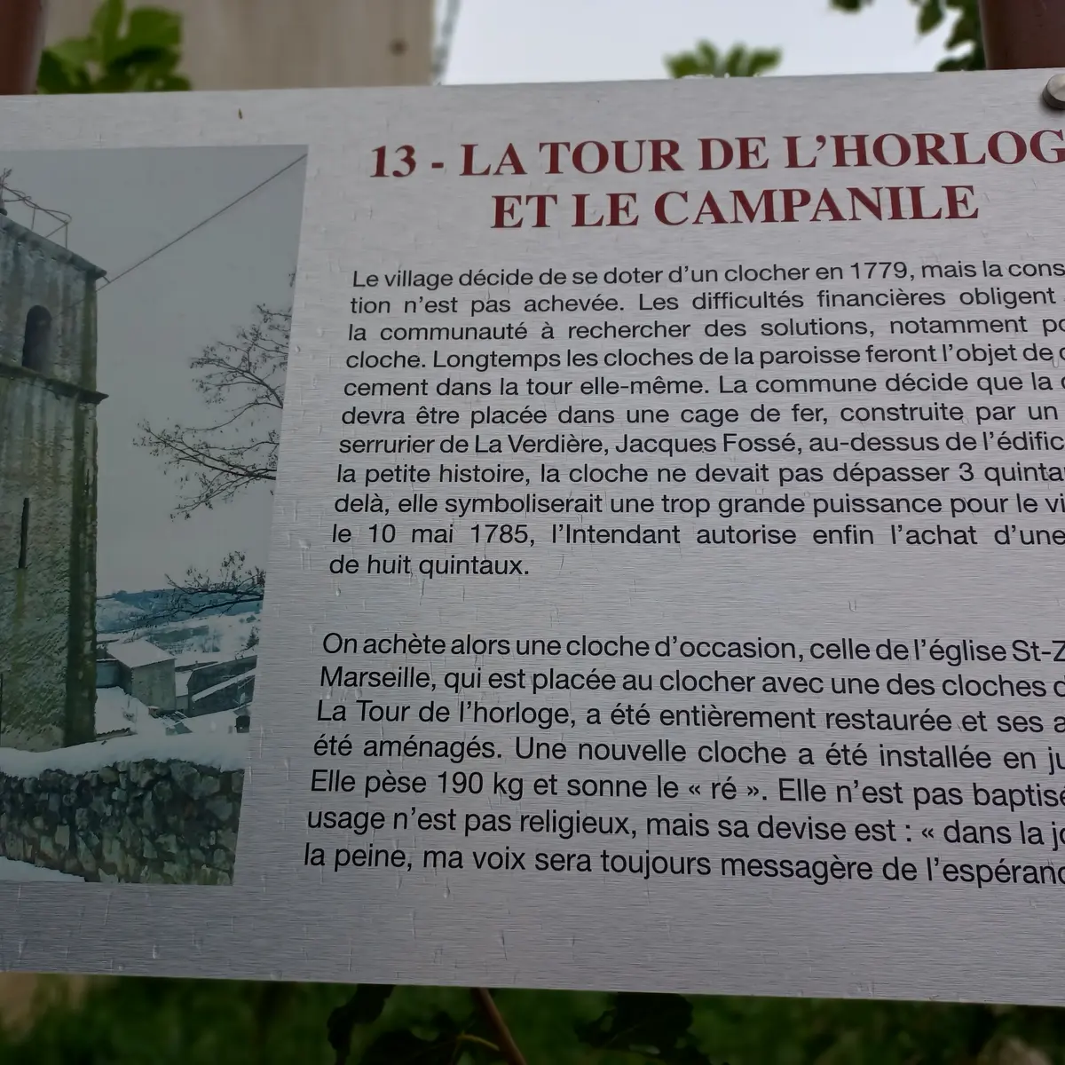 Panneau de la tour de l'horloge