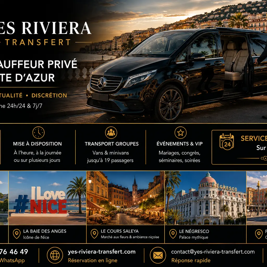 Transport privé en van et minivan à Nice – transferts aéroport, groupes, événements et mise à disposition sur réservation.