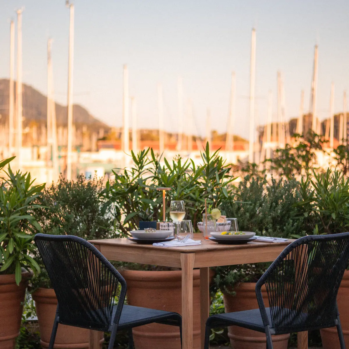Dinner on the terrace at Les Jardins d'Hélios
