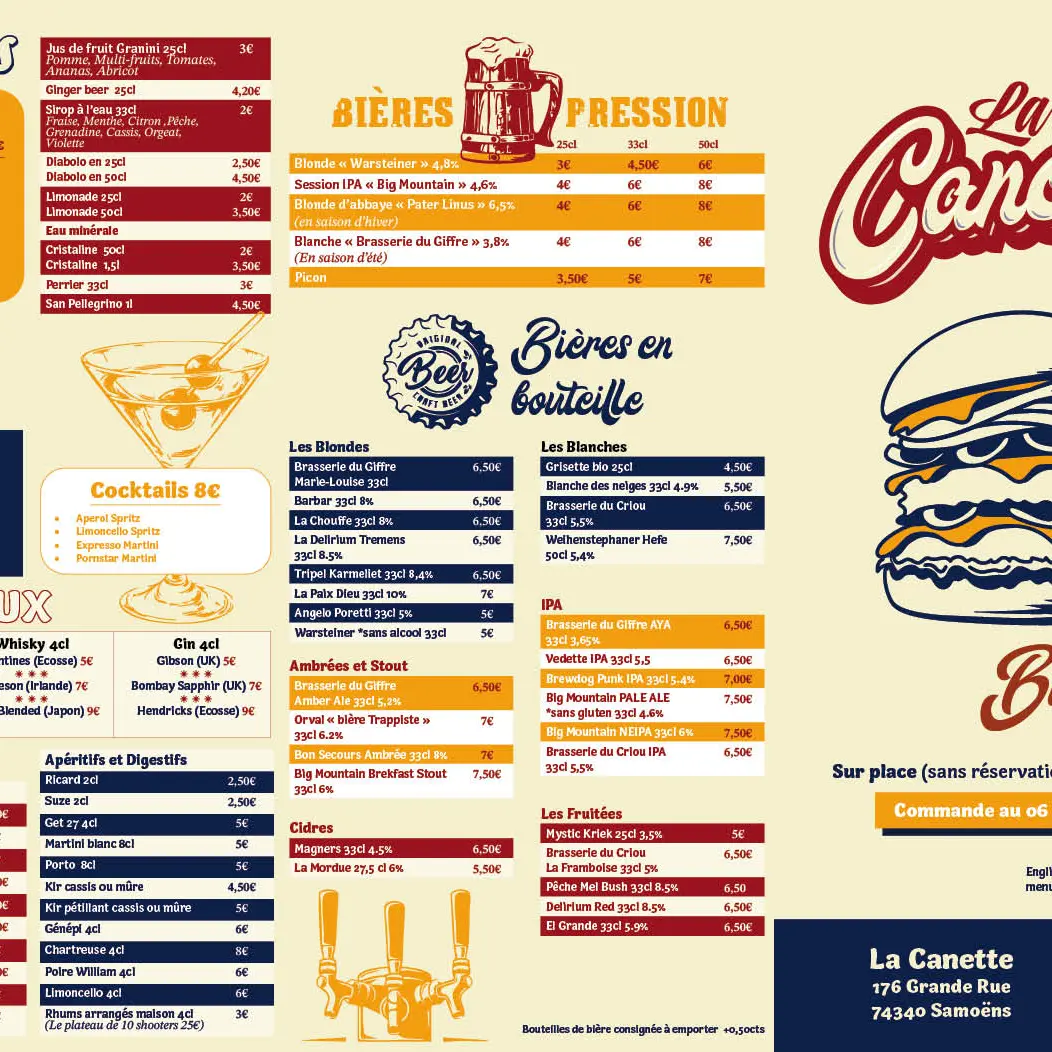 Menu La Canette Samoëns 2025 Drinks