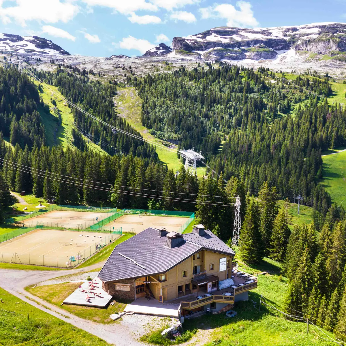 Vue aérienne de l'espace des terrains de tennis et de la slackline (située en bas à gauche de la photo)