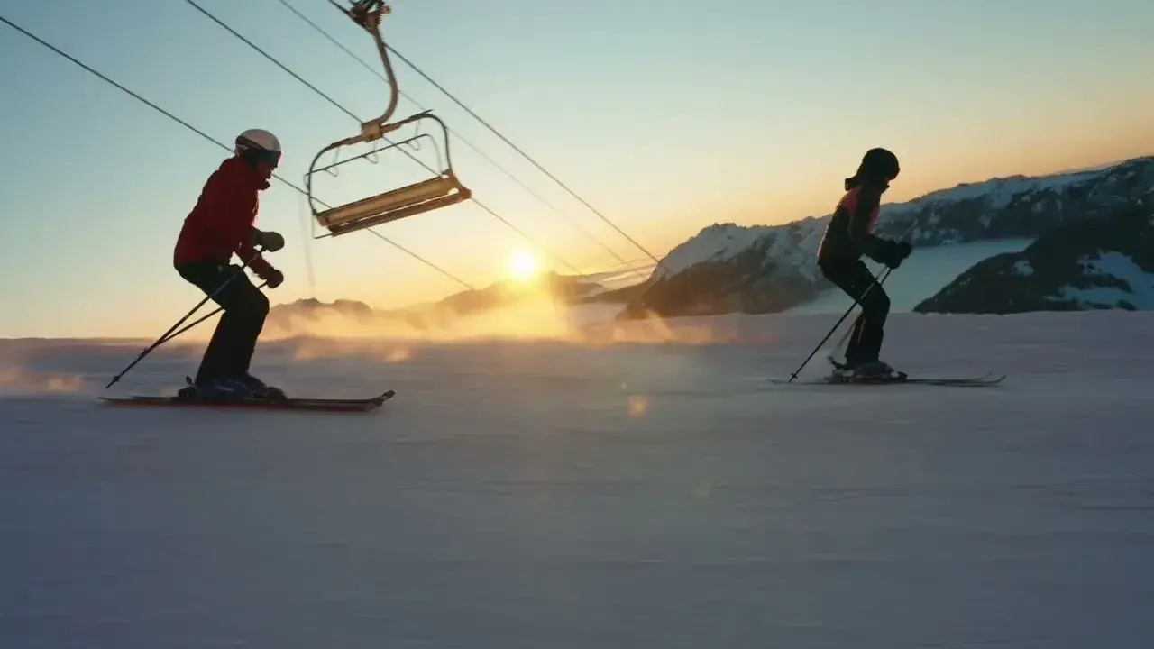Le Grand-Bornand - GRANDBO! Le village du Bo!Vivre - Ski alpin coucher de soleil - 16:9