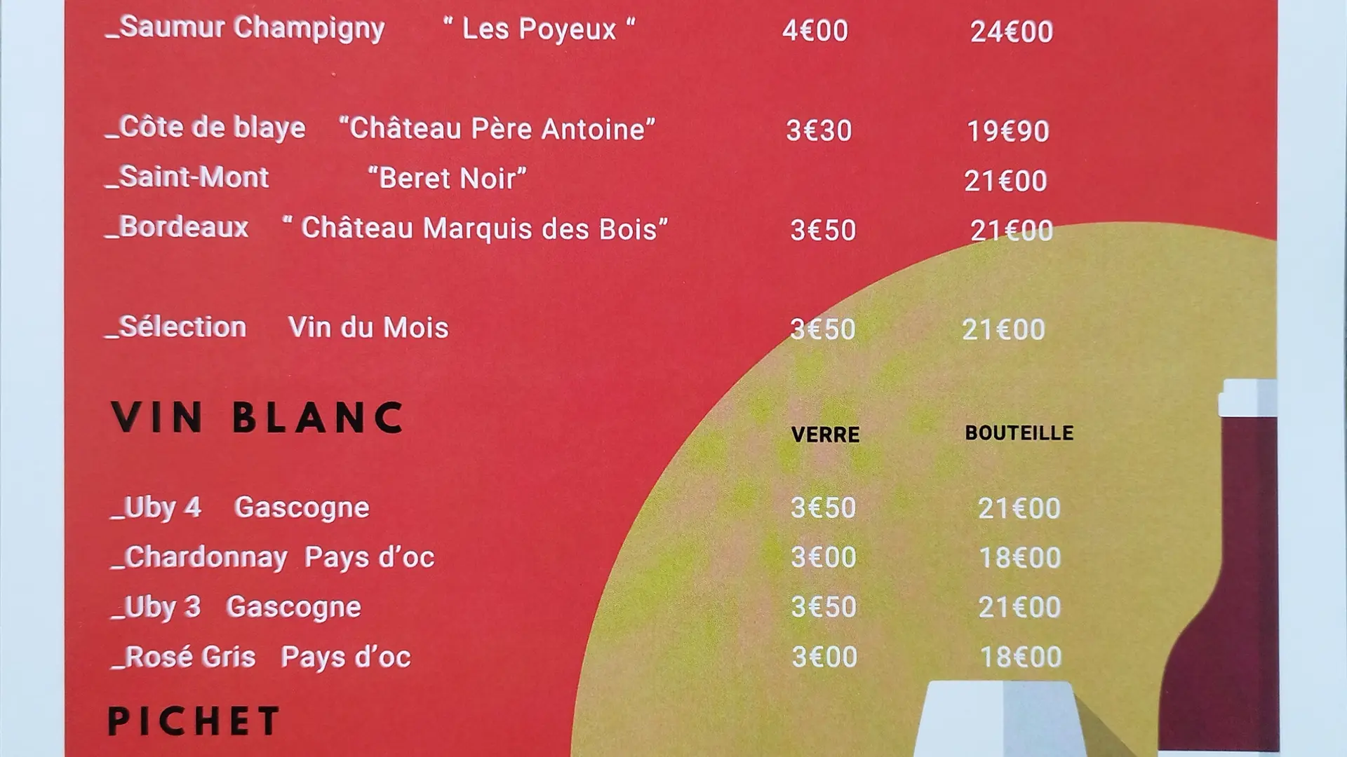Carte des boissons recto