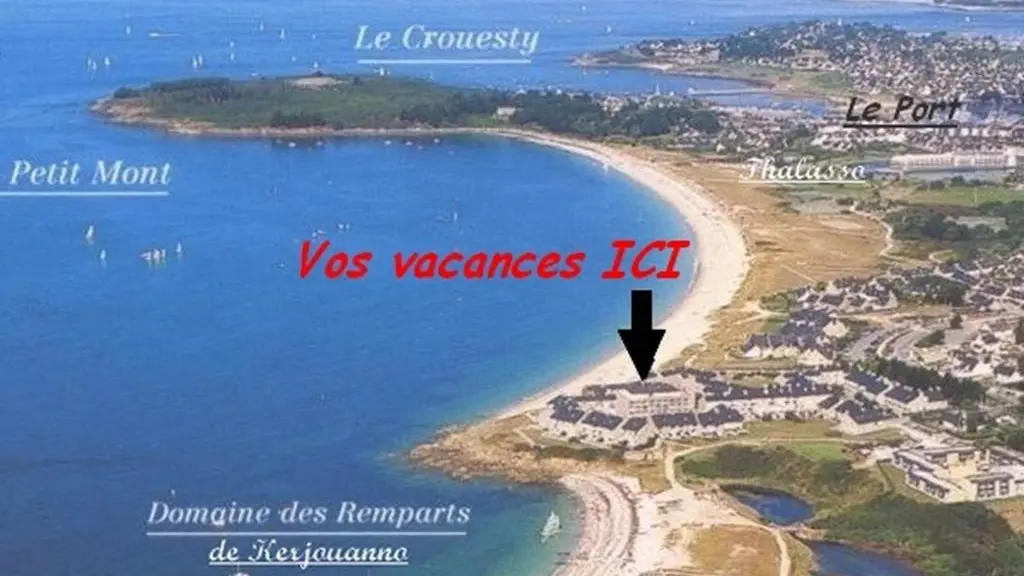 Clévacances - Meublé 56MS0767 - GOLFE du MORBIHAN, Appartement 78m2 .  très belle vue MER + TERRASSE DE 80m2, 3 chambres, direct sur plage - Arzon - Morbihan Bretagne Sud