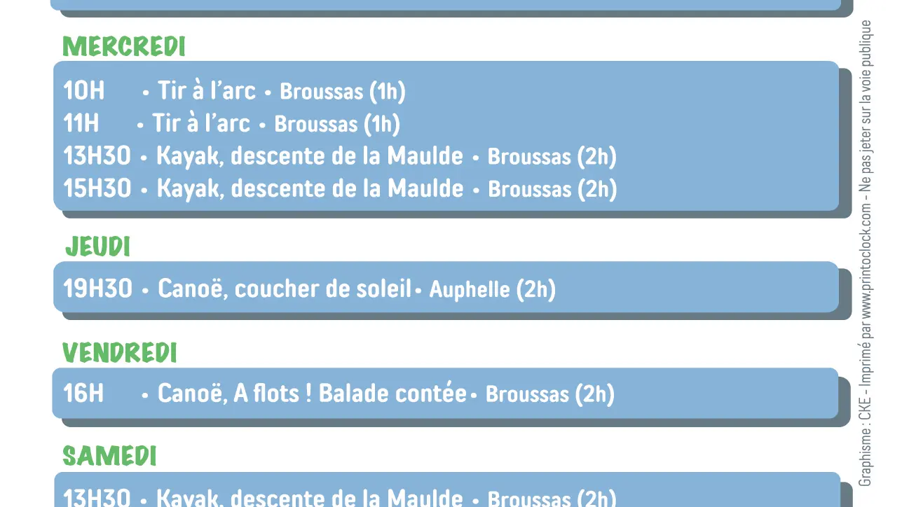 Programme activité estivale