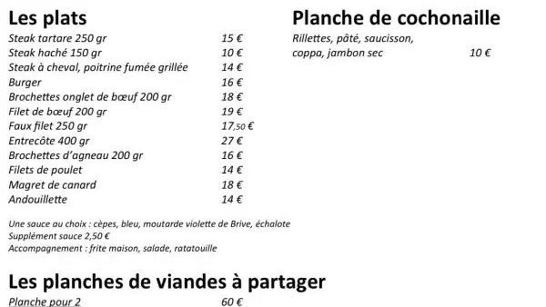 L'atelier du boucher menu