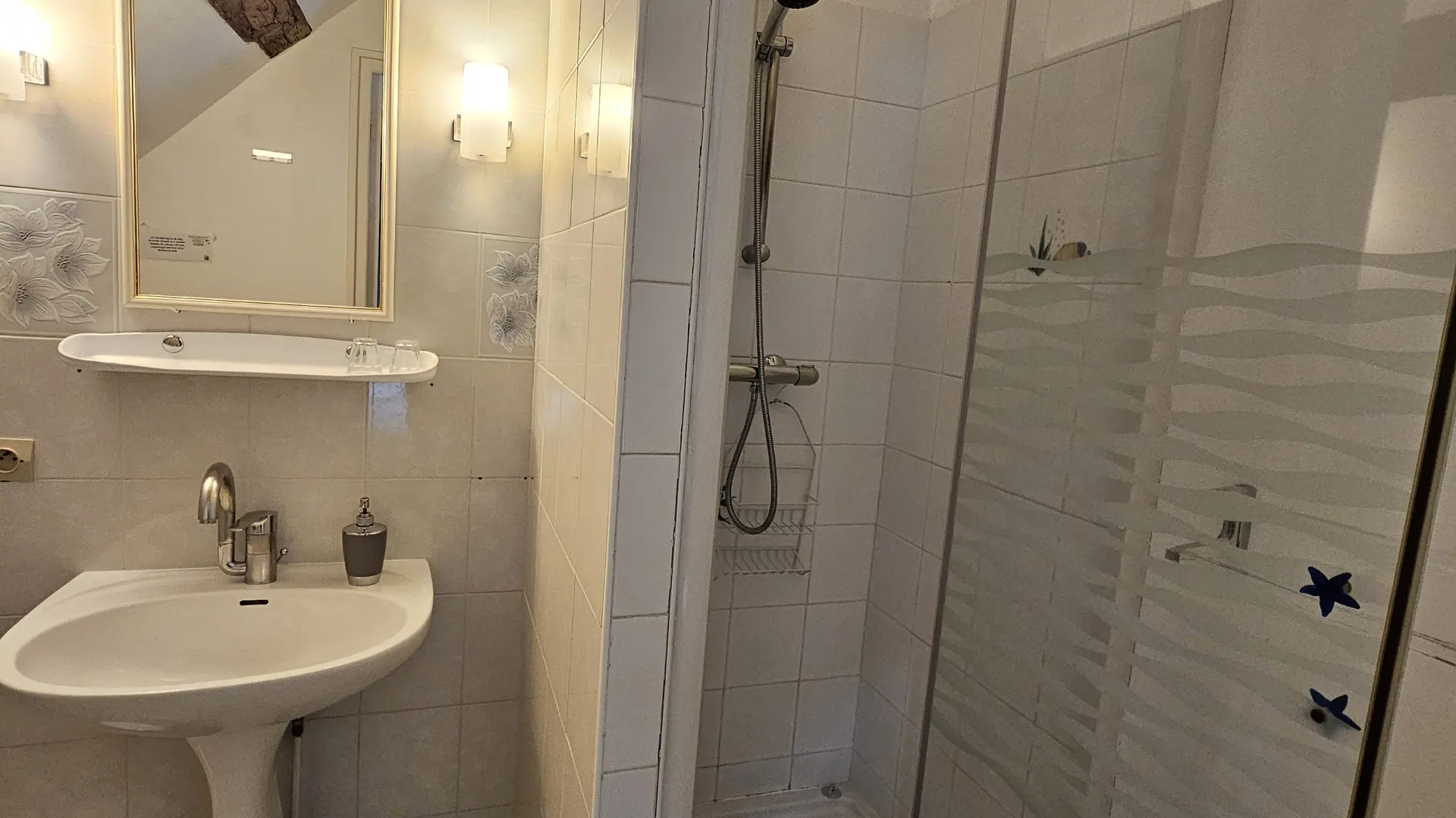 Salle de bain douche - Chambre Rose trémière - La Lionnière