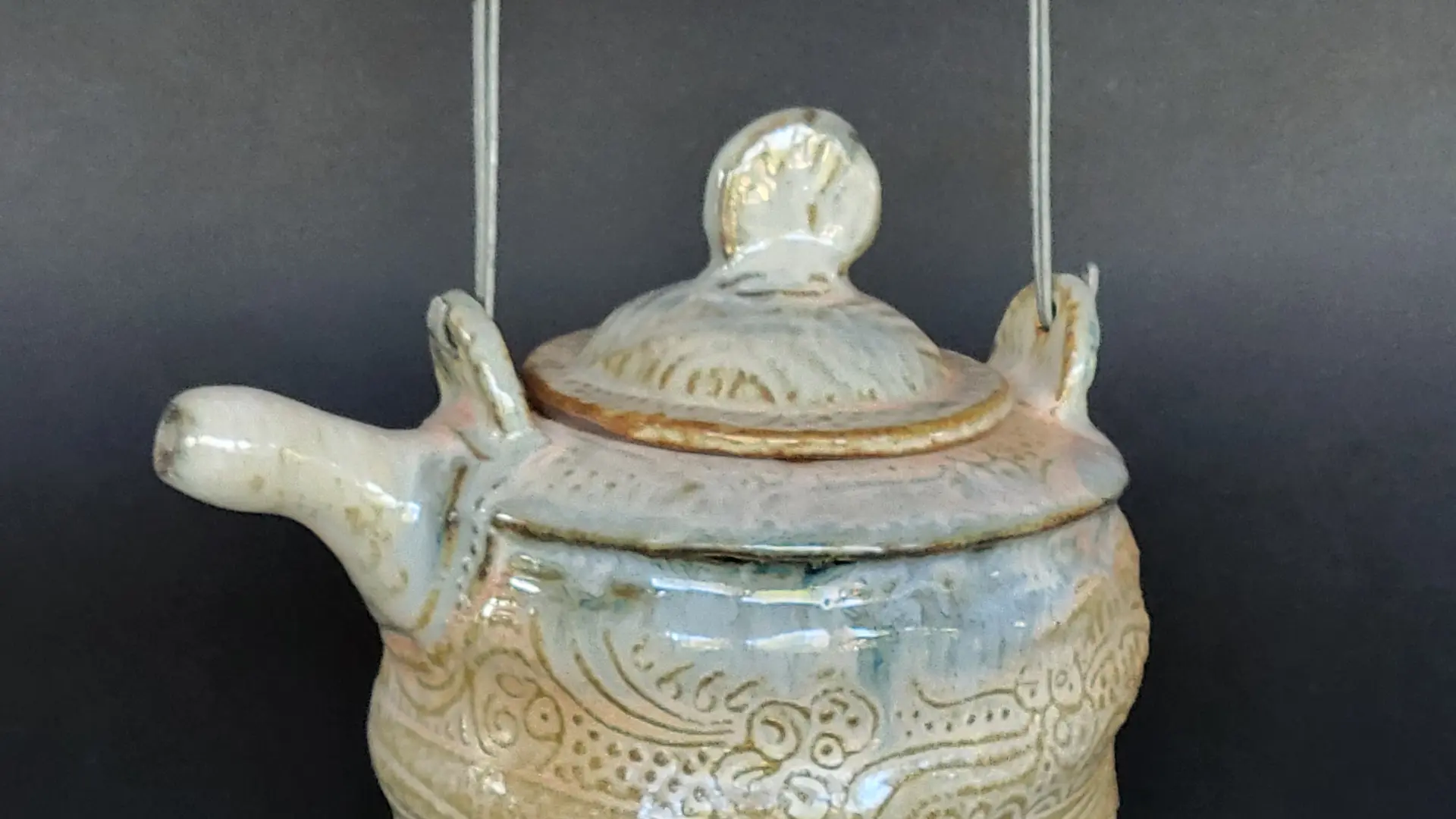 THEIERE ANSE BAMBOU ET METAL GRÈS AU SEL CUISSON BOIS POTERIE DE MEYRAGUET