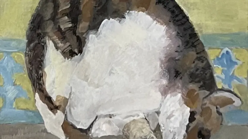 Le chat 1, art graf sur papier aquarelle, 12x12, 2025