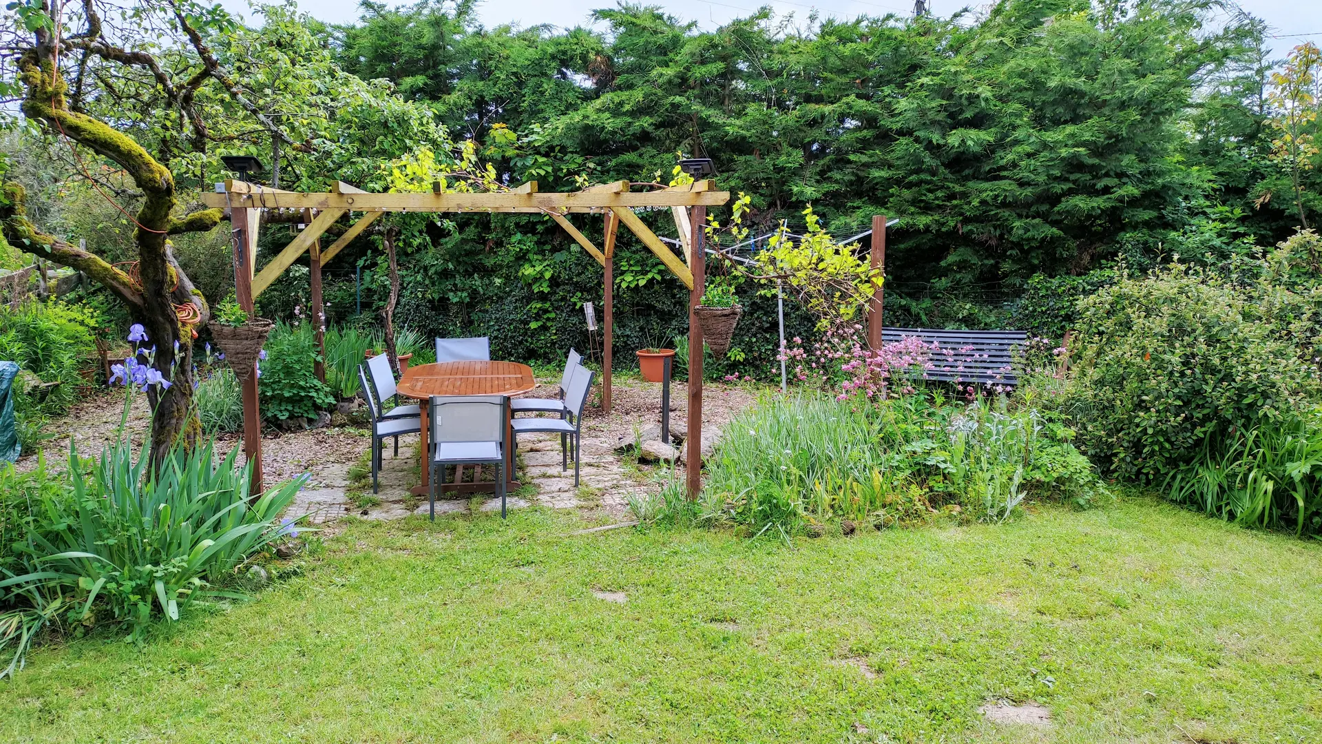 le jardin avec la pergolas