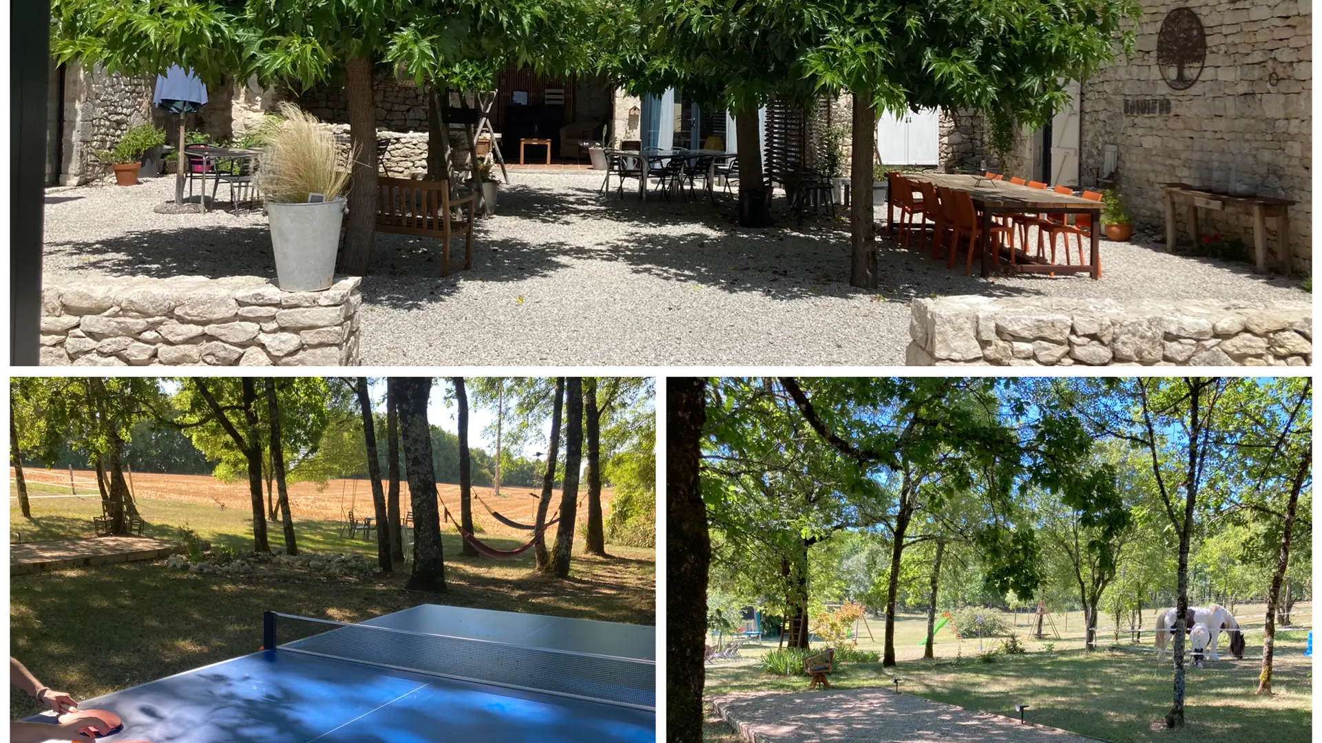 La cour intérieur, la table de ping pong, terrain de pétanque