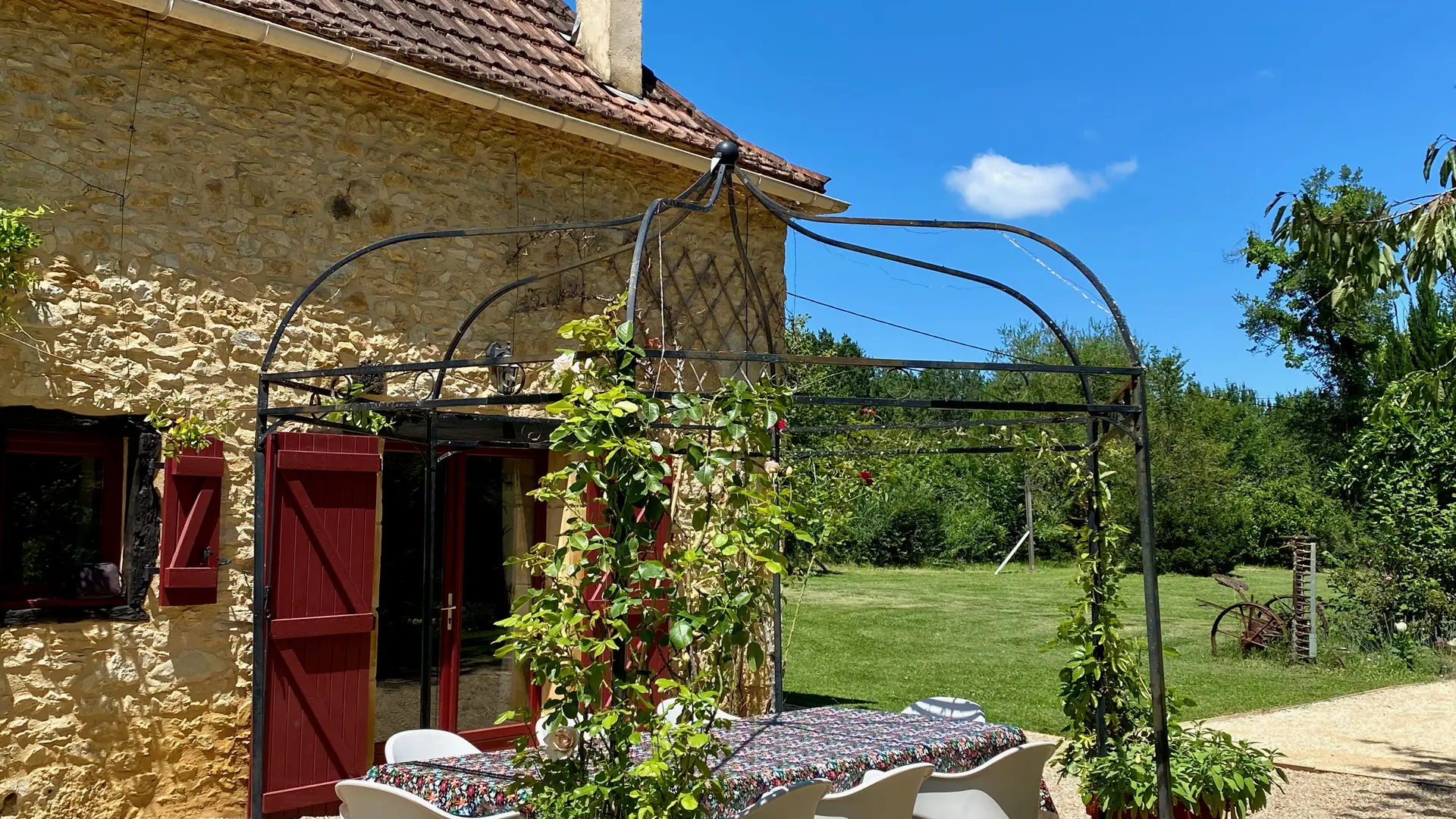 Jardin de roses avec terrasse