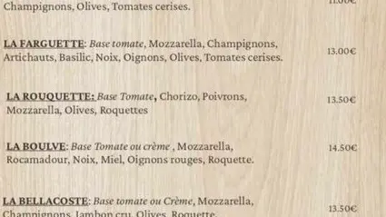 Les Pizzas du Quercy carte