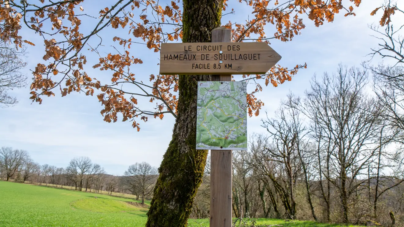 Panneau de randonnée, circuit des hameaux du Souillaguet
