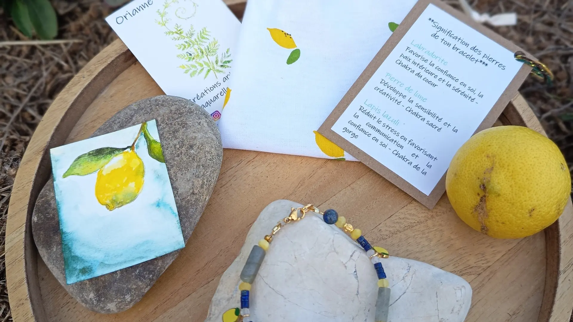 Prêt à offrir : bracelet en lapis lazuli, labradorite et breloque citron