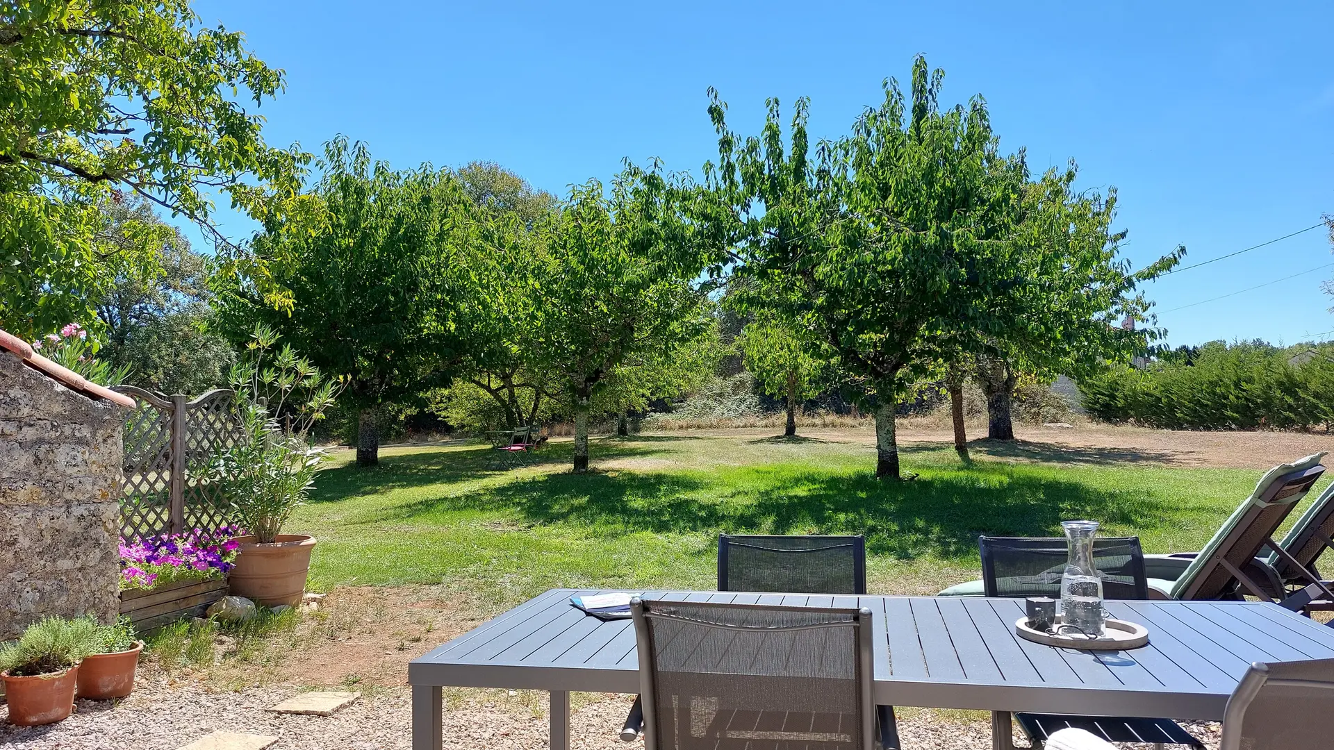 Terrasse gite Julotte vue verger