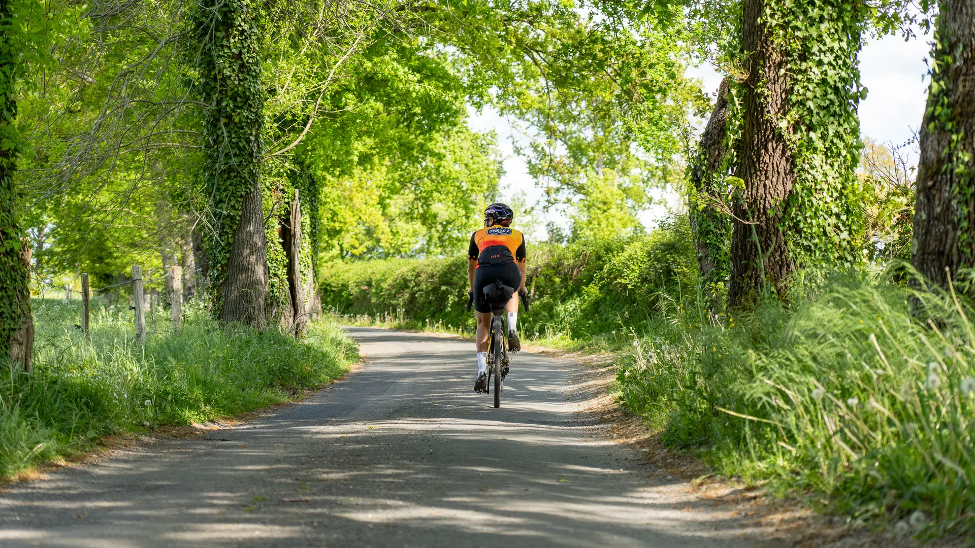 Cycliste en sous bois près du château de Montal