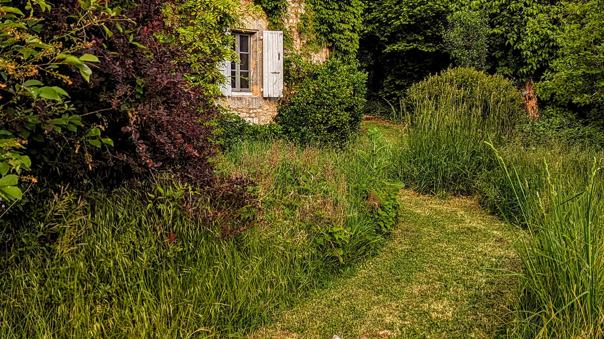 jardin privé et façade du gite